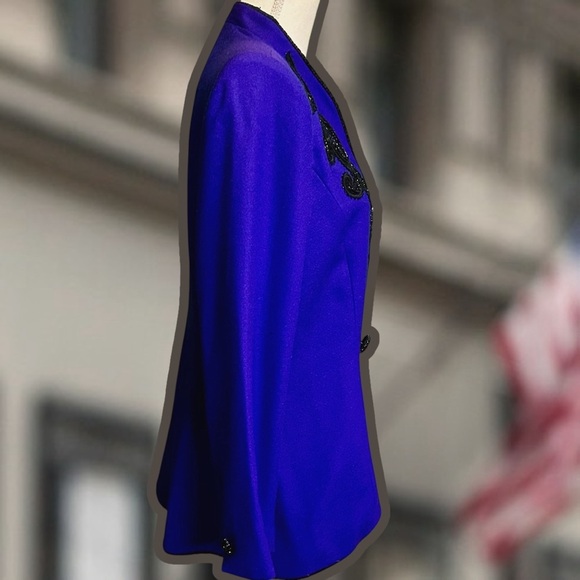 John Meyer of Norwich Vintage Indigo Purple & Black Brocade Sequin Wool Blazer - Picture 13 of 16